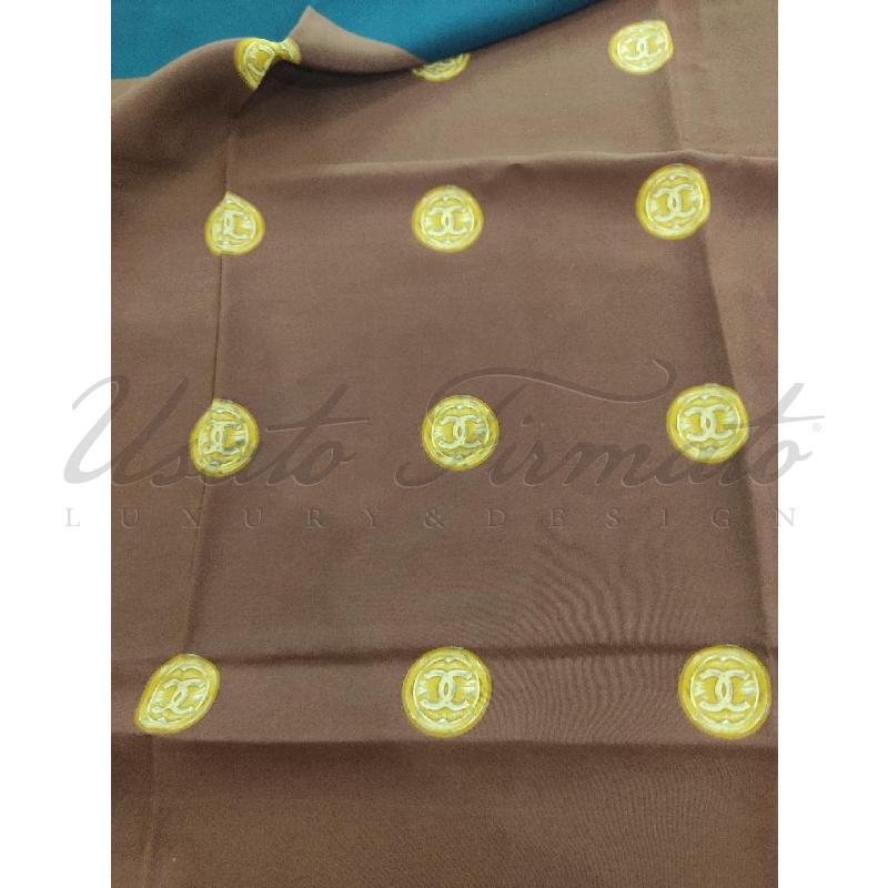 FOULARD CHANEL VERDE MARRONE CC ORO  | Mercatino dell'Usato Roma parioli 3