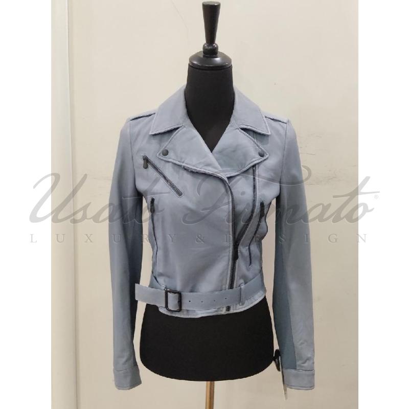 GIACCA DONNA BOTTEGA VENETA AZZURRO CHIODO PELLE TG. 38 | Mercatino dell'Usato Roma parioli 1