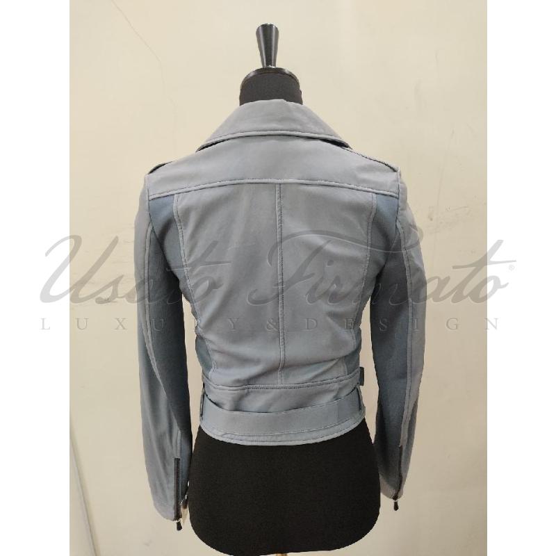 GIACCA DONNA BOTTEGA VENETA AZZURRO CHIODO PELLE TG. 38 | Mercatino dell'Usato Roma parioli 3