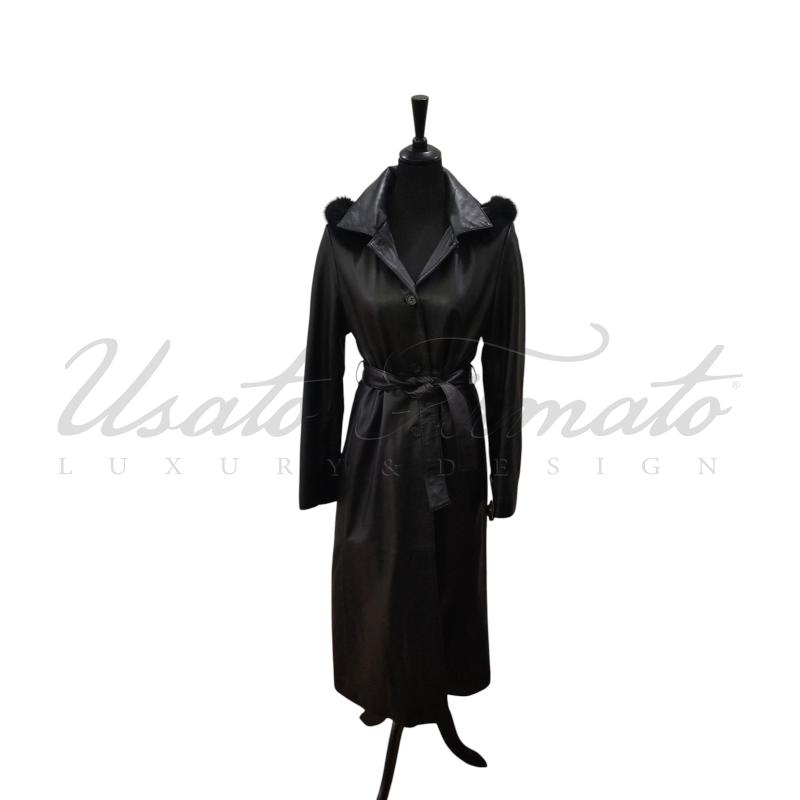GIACCA DONNA CONBIPEL NERA PELLE LUNGA TG. 46 | Mercatino dell'Usato Roma parioli 1