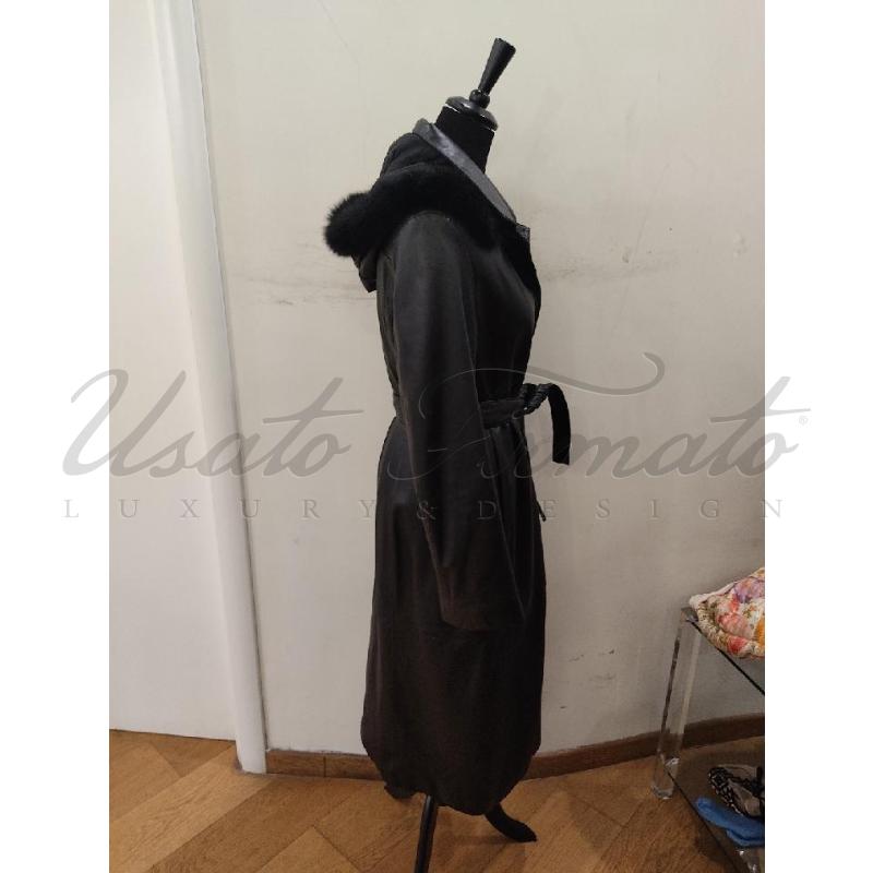 GIACCA DONNA CONBIPEL NERA PELLE LUNGA TG. 46 | Mercatino dell'Usato Roma parioli 2
