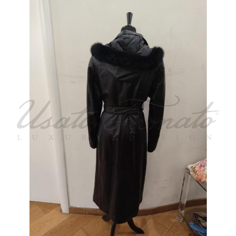 GIACCA DONNA CONBIPEL NERA PELLE LUNGA TG. 46 | Mercatino dell'Usato Roma parioli 3