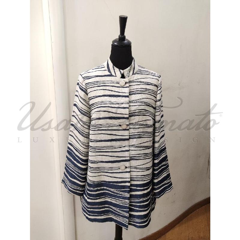 GIACCA DONNA KRIZIA BLU BIANCO TG L XL  | Mercatino dell'Usato Roma parioli 1