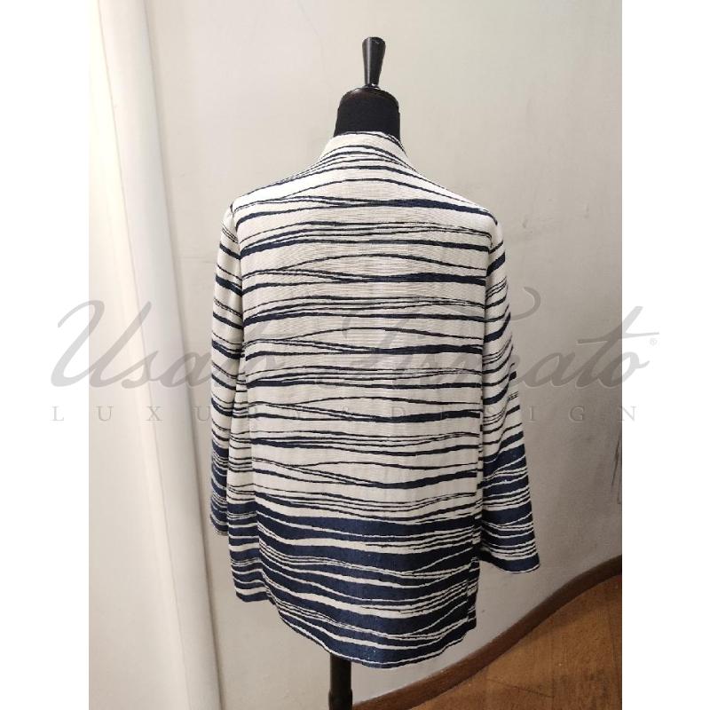 GIACCA DONNA KRIZIA BLU BIANCO TG L XL  | Mercatino dell'Usato Roma parioli 3