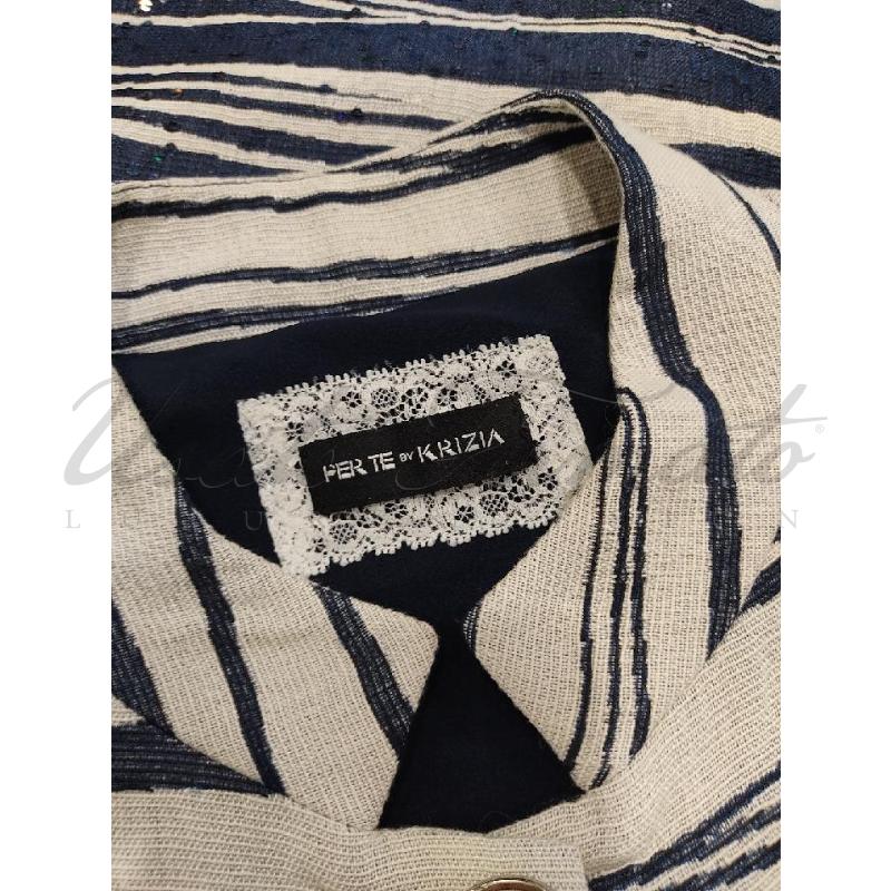 GIACCA DONNA KRIZIA BLU BIANCO TG L XL  | Mercatino dell'Usato Roma parioli 4