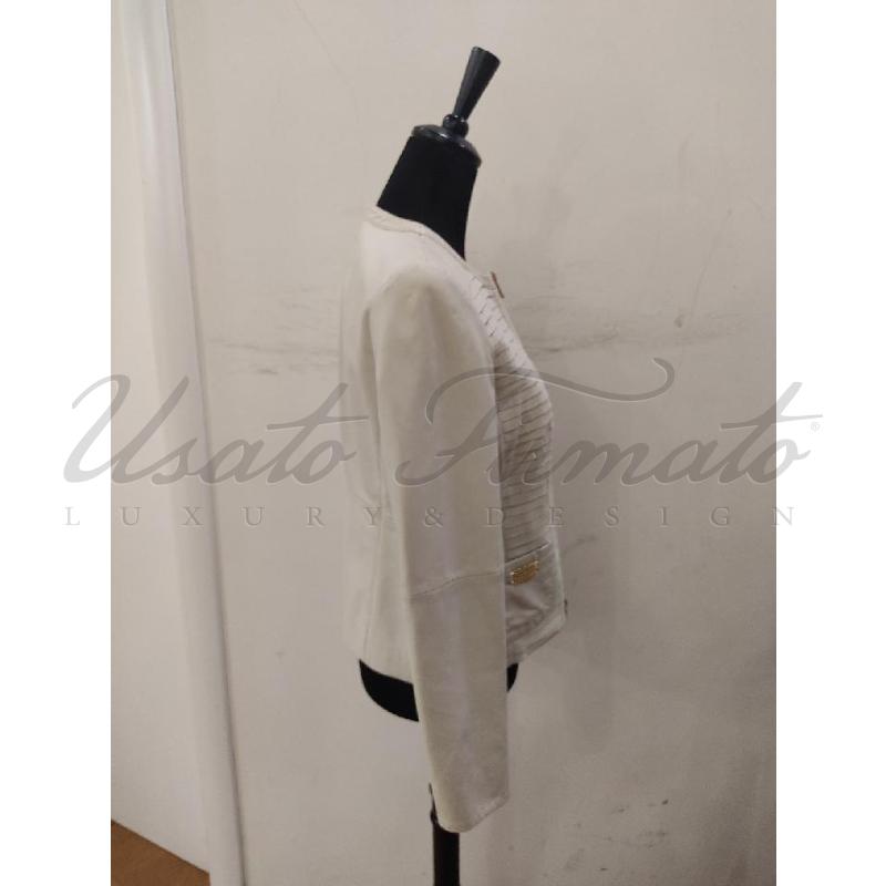 GIACCA DONNA LUISA SPAGNOLI BEIGE PLISSE PELLE TG 44 | Mercatino dell'Usato Roma parioli 2