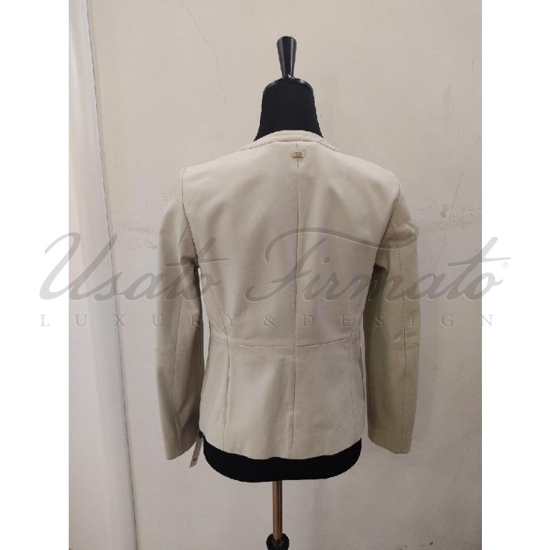 GIACCA DONNA LUISA SPAGNOLI BEIGE PLISSE PELLE TG 44 | Mercatino dell'Usato Roma parioli 3