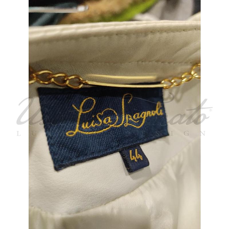 GIACCA DONNA LUISA SPAGNOLI BEIGE PLISSE PELLE TG 44 | Mercatino dell'Usato Roma parioli 4