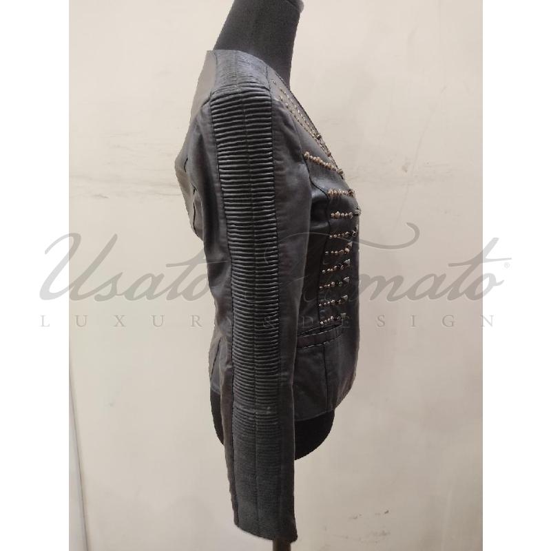 GIACCA DONNA PELLE NERA BORCHIATA TG. 42 | Mercatino dell'Usato Roma parioli 2