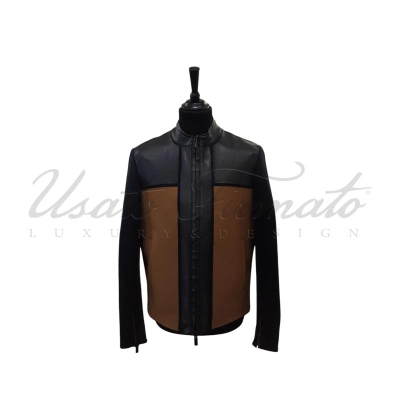 GIACCA UOMO FENDI PELLE NERA TESSUTO MARRONE BLU TG 48 | Mercatino dell'Usato Roma parioli 1