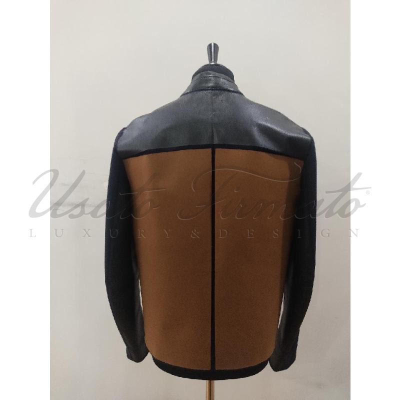 GIACCA UOMO FENDI PELLE NERA TESSUTO MARRONE BLU TG 48 | Mercatino dell'Usato Roma parioli 3