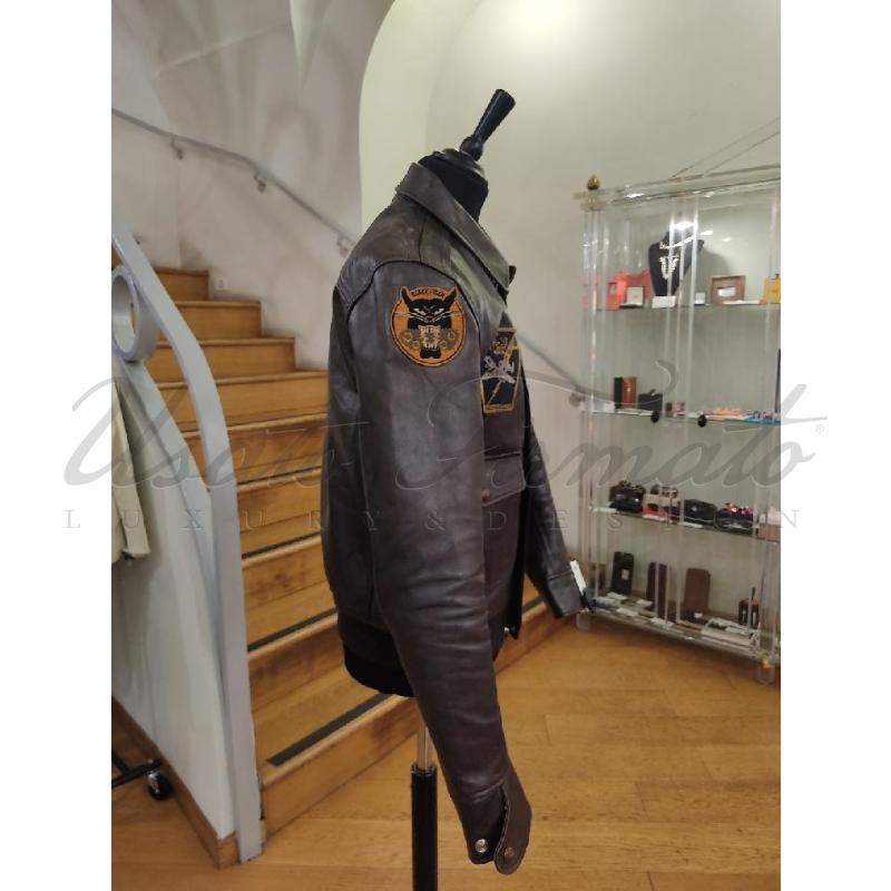GIACCA UOMO SCHOTT MARRONE PELLE TG. L | Mercatino dell'Usato Roma parioli 2