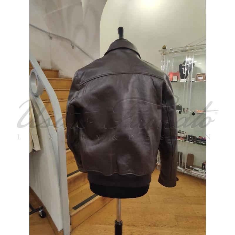 GIACCA UOMO SCHOTT MARRONE PELLE TG. L | Mercatino dell'Usato Roma parioli 3