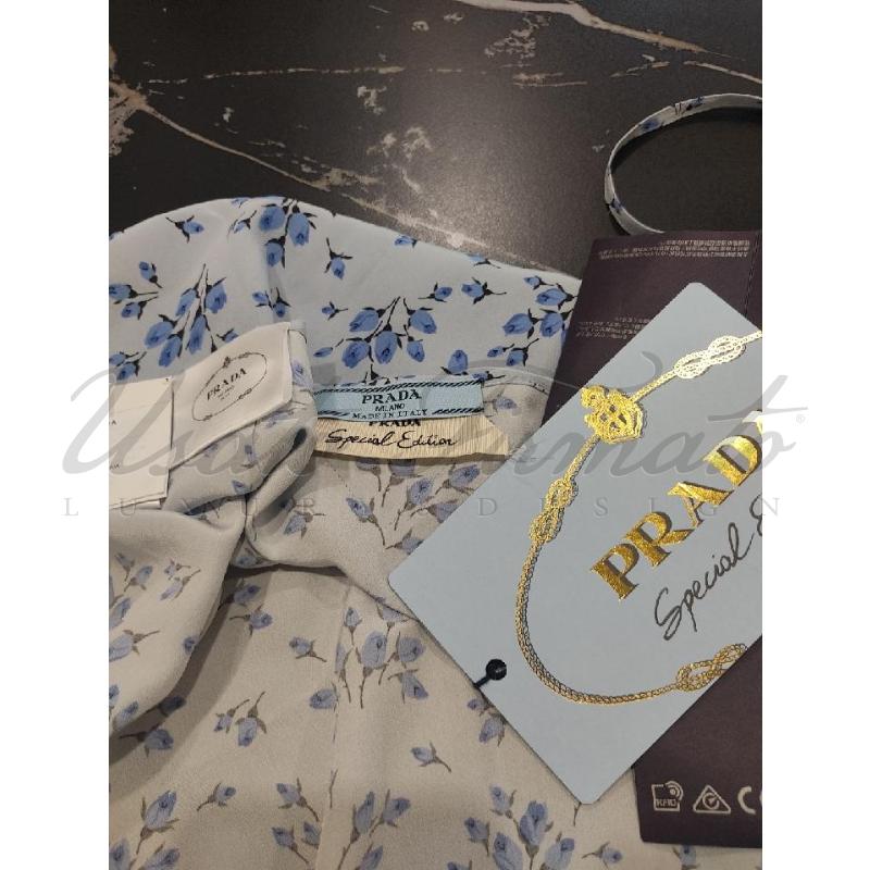 GONNA PRADA FIORI SETA CELESTE TG 42 | Mercatino dell'Usato Roma parioli 5