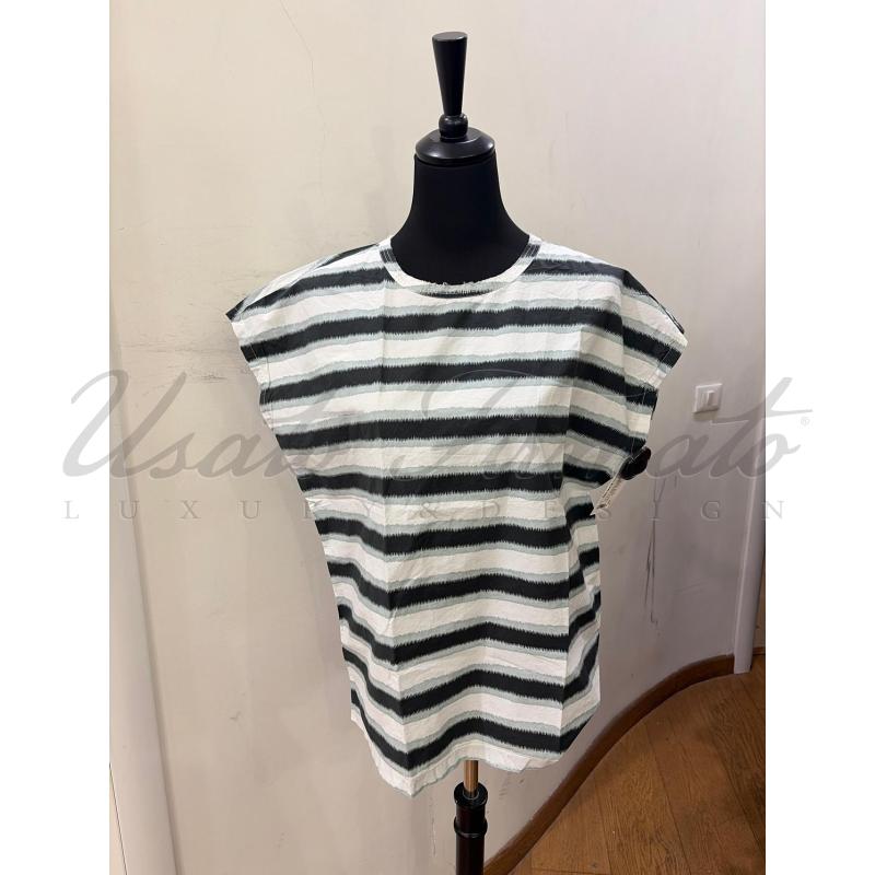 MAGLIA DONNA ALYSI VERDE BIANCO RIGHE TG S | Mercatino dell'Usato Roma parioli 1
