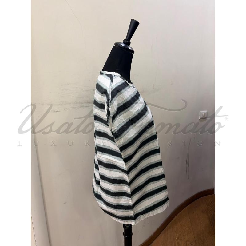 MAGLIA DONNA ALYSI VERDE BIANCO RIGHE TG S | Mercatino dell'Usato Roma parioli 2