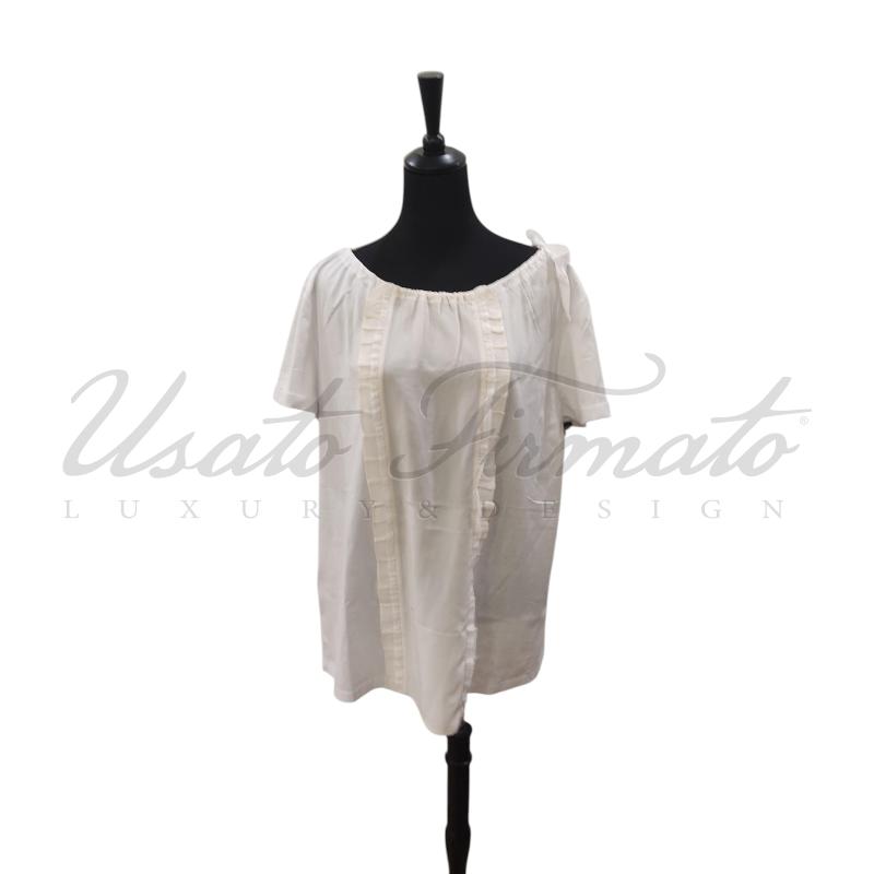MAGLIA DONNA PRADA BIANCA COTONE E SETA TG L | Mercatino dell'Usato Roma parioli 1