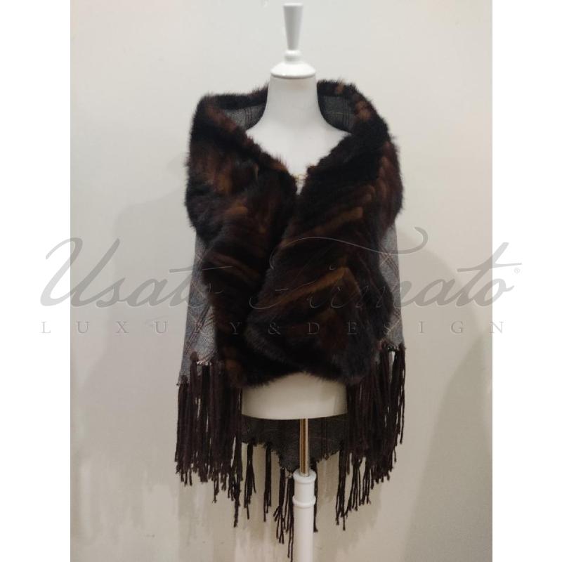 MANTELLA DONNA BEE BAG VISONE E LANA GRIGIO CON BORSA | Mercatino dell'Usato Roma parioli 1