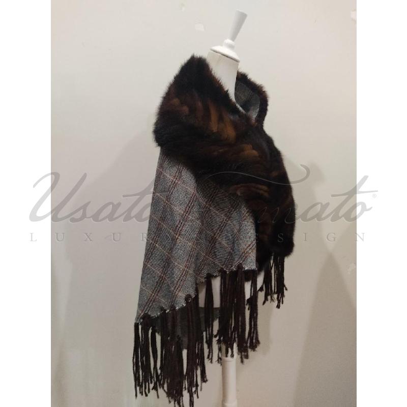 MANTELLA DONNA BEE BAG VISONE E LANA GRIGIO CON BORSA | Mercatino dell'Usato Roma parioli 2