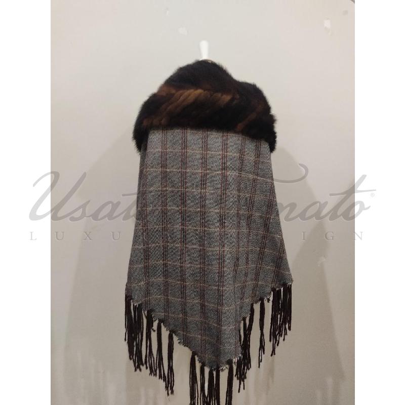 MANTELLA DONNA BEE BAG VISONE E LANA GRIGIO CON BORSA | Mercatino dell'Usato Roma parioli 3