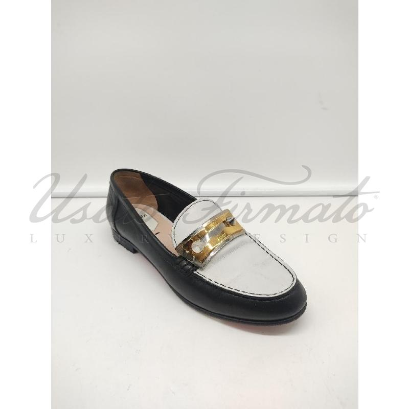 MOCASSINI DONNA FENDI NERO BIANCO PELLE TG. 37 | Mercatino dell'Usato Roma parioli 1