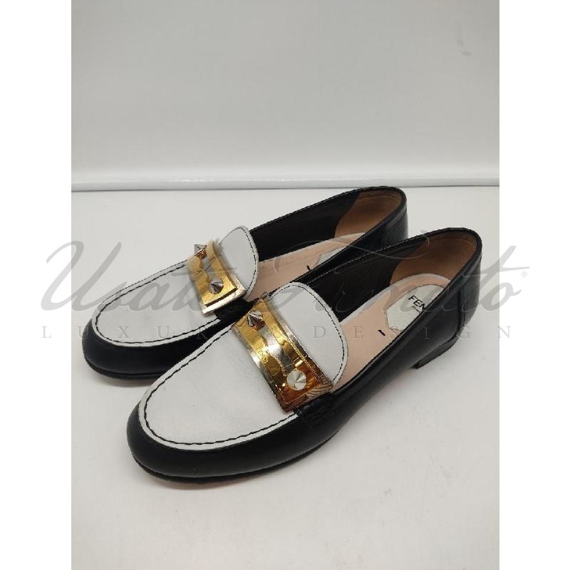 MOCASSINI DONNA FENDI NERO BIANCO PELLE TG. 37 | Mercatino dell'Usato Roma parioli 2