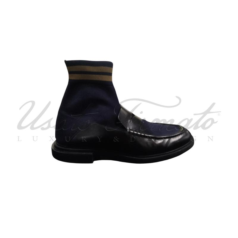 MOCASSINI PELLE UOMO FENDI NERO CALZINO BLU TG 41 | Mercatino dell'Usato Roma parioli 1