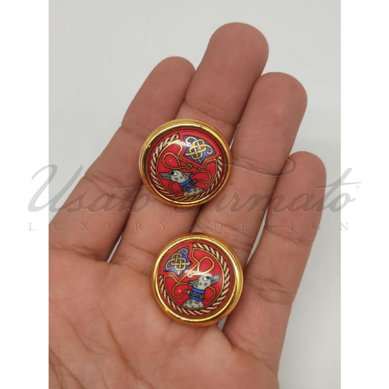 ORECCHINI HERMES CLIP ORO ROSSO SMALTATO | Mercatino dell'Usato Roma parioli 3