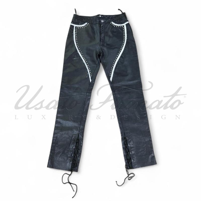 PANTALONE DONNA MUGLER PELLE NERA BORCHIE TG 44 | Mercatino dell'Usato Roma parioli 1
