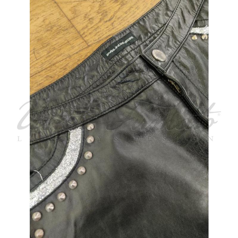 PANTALONE DONNA MUGLER PELLE NERA BORCHIE TG 44 | Mercatino dell'Usato Roma parioli 2