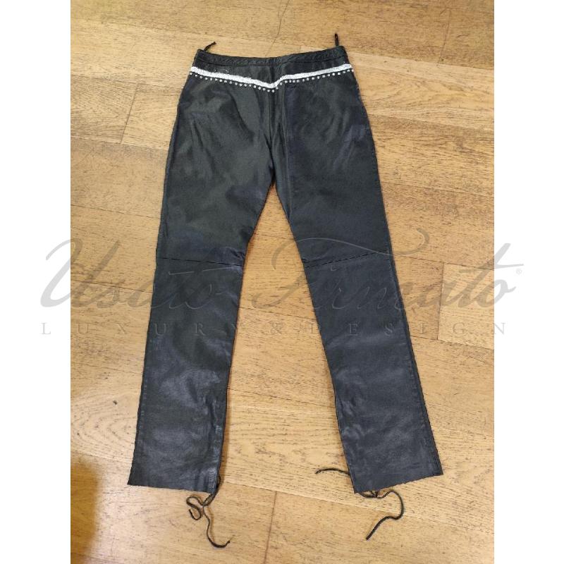 PANTALONE DONNA MUGLER PELLE NERA BORCHIE TG 44 | Mercatino dell'Usato Roma parioli 3