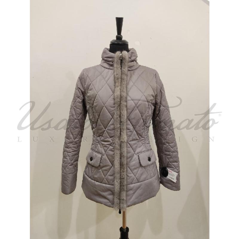 PIUMINO DONNA LUISA SPAGNOLI GRIGIO BORDO VISONE TG S | Mercatino dell'Usato Roma parioli 1