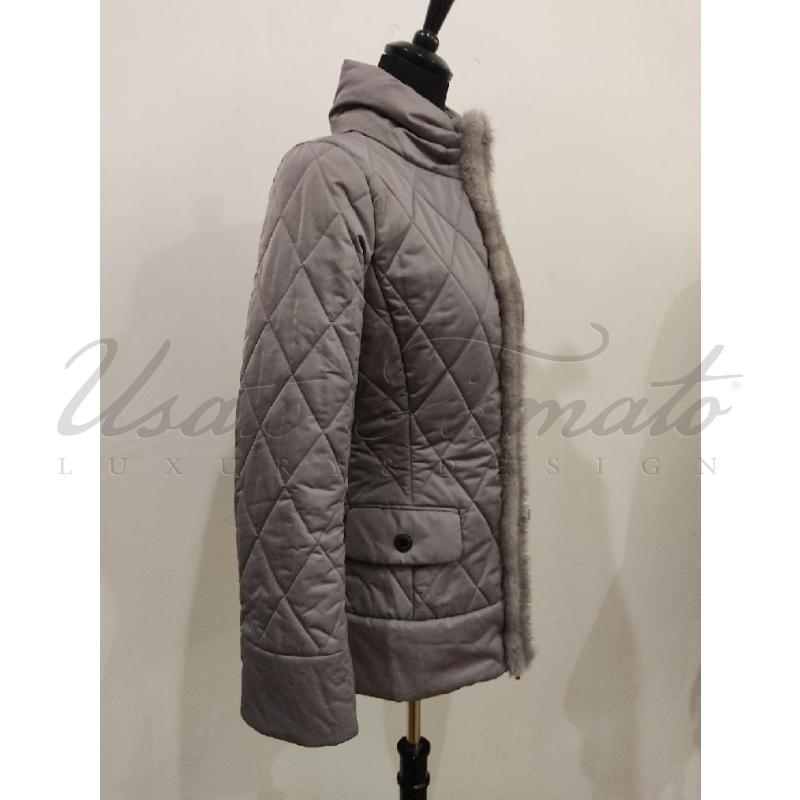 PIUMINO DONNA LUISA SPAGNOLI GRIGIO BORDO VISONE TG S | Mercatino dell'Usato Roma parioli 2