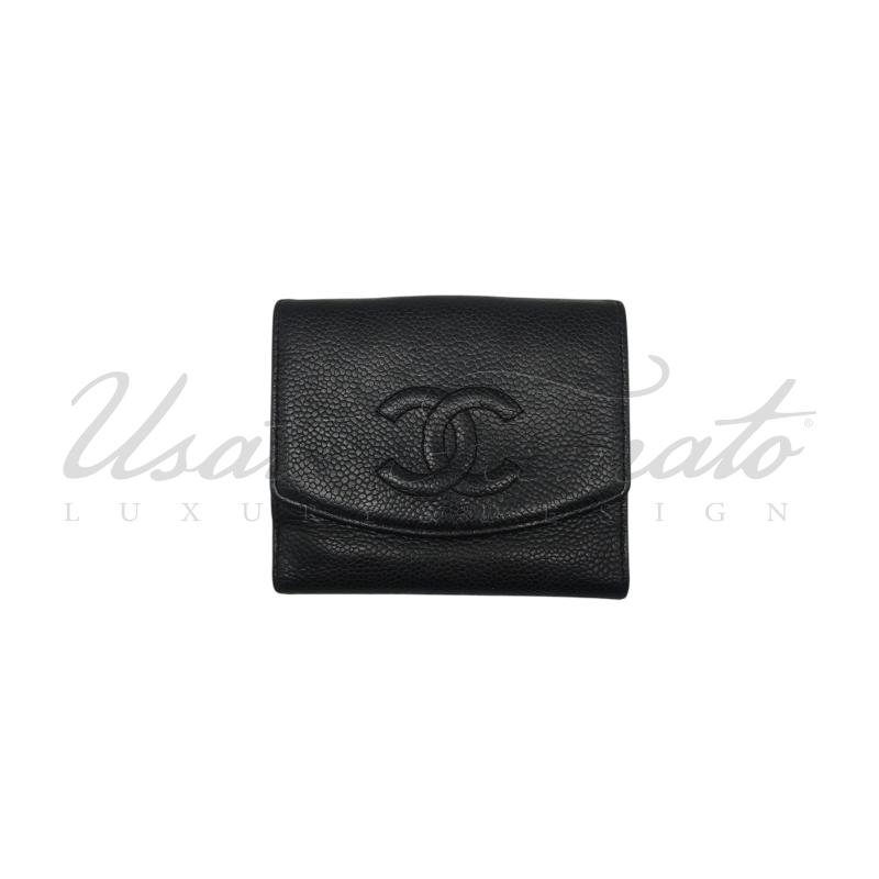 PORTA FOGLIO CHANEL NERO CAVIAR CC DA RIV | Mercatino dell'Usato Roma parioli 1