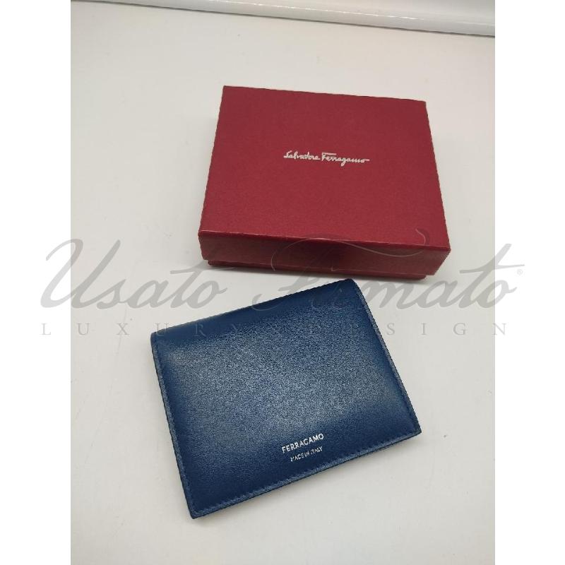 PORTA FOGLIO SALVATORE FERRAGAMO BLU PELLE  | Mercatino dell'Usato Roma parioli 5