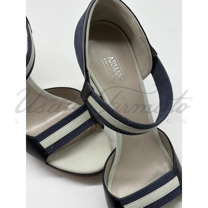 SANDALI DONNA ARMANI COLLEZIONI BLU DENIM TG. 40 | Mercatino dell'Usato Roma parioli 4