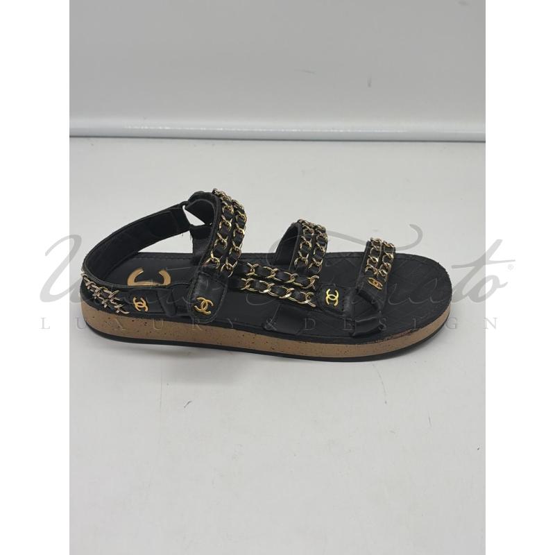 SANDALI DONNA CHANEL CC NERI PELLE TG. 37C | Mercatino dell'Usato Roma parioli 1