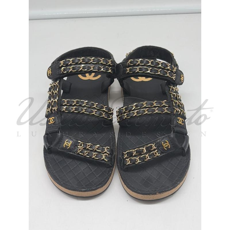 SANDALI DONNA CHANEL CC NERI PELLE TG. 37C | Mercatino dell'Usato Roma parioli 2