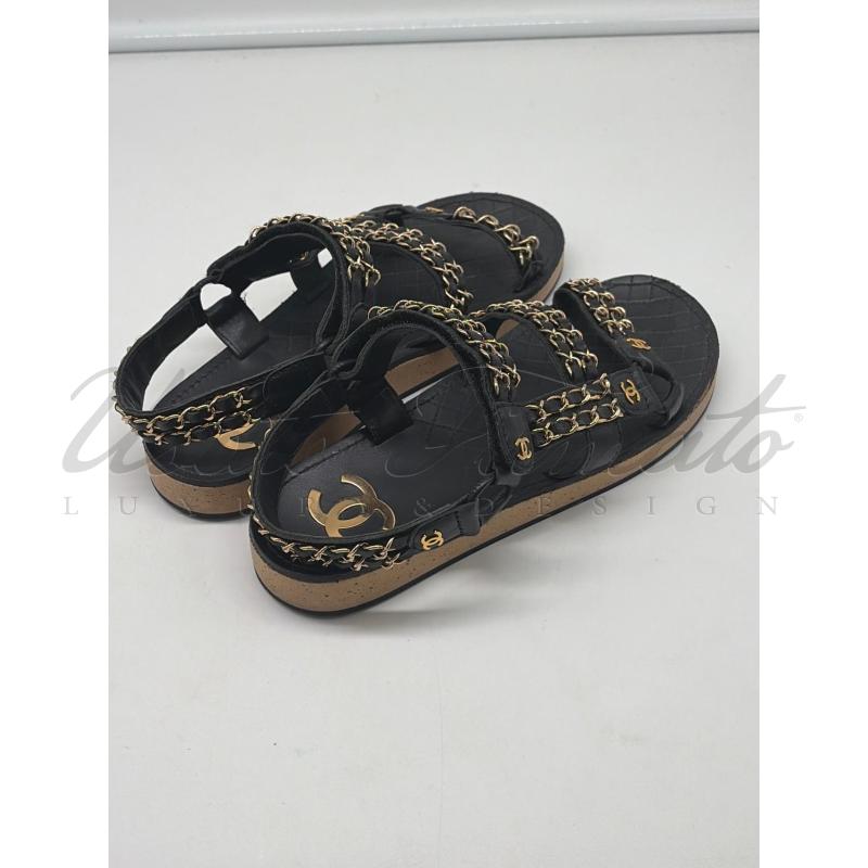 SANDALI DONNA CHANEL CC NERI PELLE TG. 37C | Mercatino dell'Usato Roma parioli 3