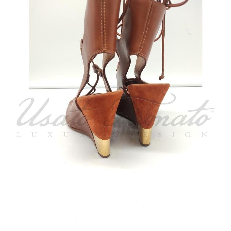 SANDALI DONNA CHLOE MARRONI PELLE TG. 38 | Mercatino dell'Usato Roma parioli 3