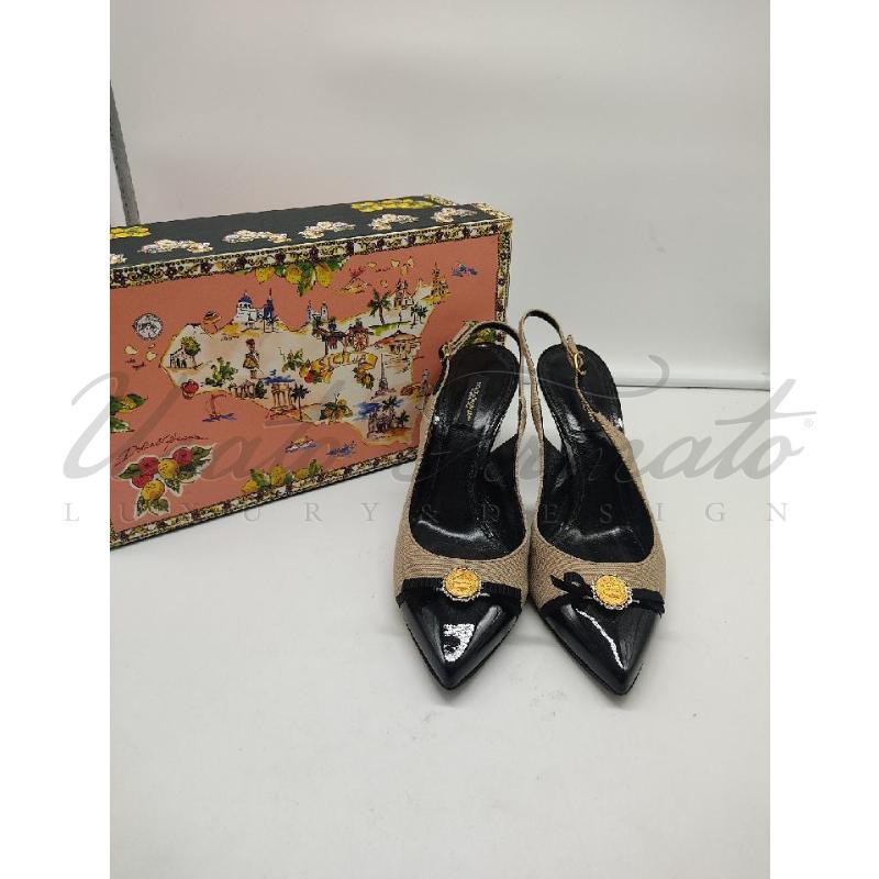 SANDALI DONNA DOLCE E GABBANA NERO BEIGE TG 39 | Mercatino dell'Usato Roma parioli 2