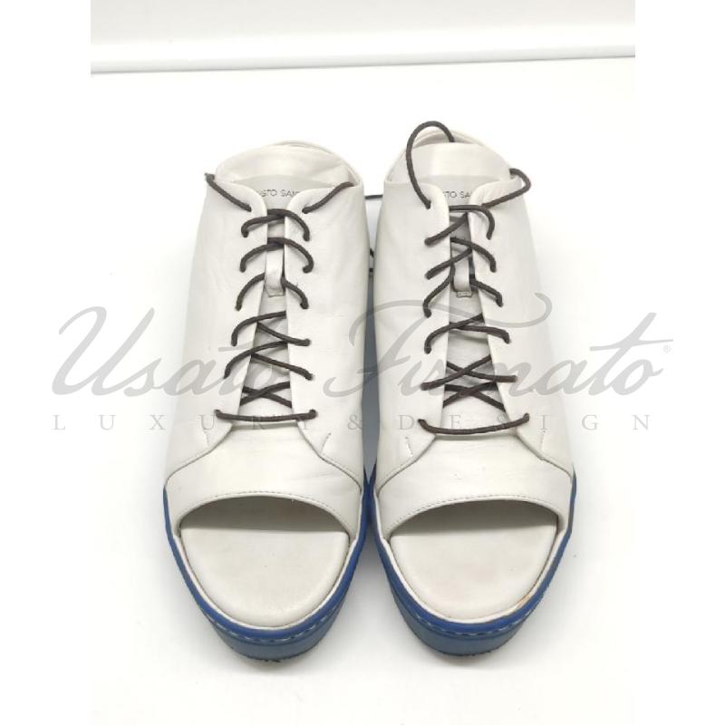 SANDALI DONNA FAUSTO SANTINI PELLE BIANCO BLU TG 40 | Mercatino dell'Usato Roma parioli 2