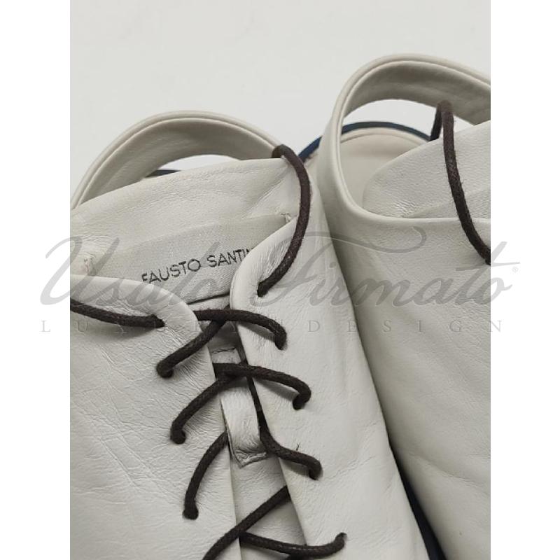 SANDALI DONNA FAUSTO SANTINI PELLE BIANCO BLU TG 40 | Mercatino dell'Usato Roma parioli 4