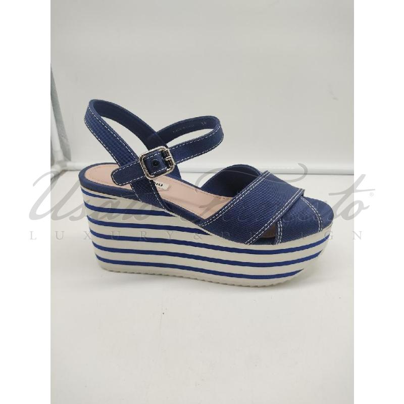SANDALI DONNA MIU MIU BLU IANCHE TG 39 | Mercatino dell'Usato Roma parioli 1