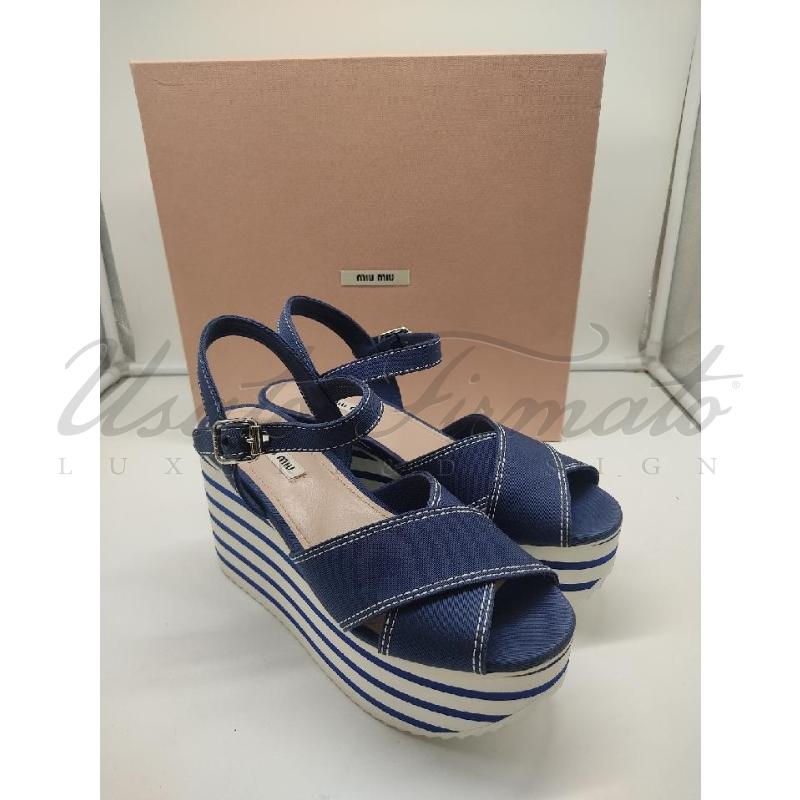 SANDALI DONNA MIU MIU BLU IANCHE TG 39 | Mercatino dell'Usato Roma parioli 4