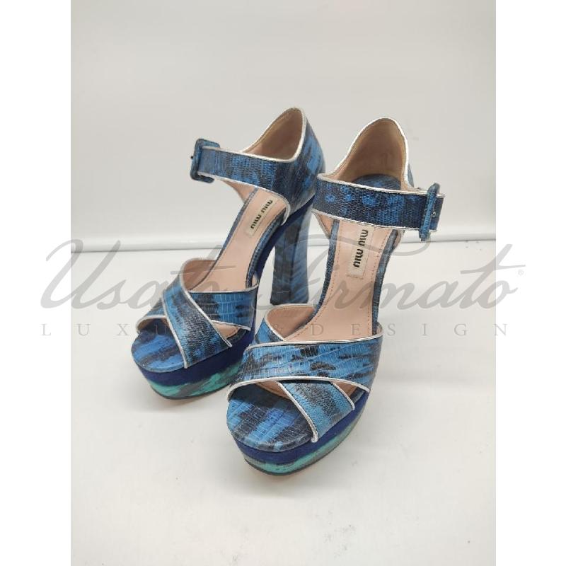 SANDALI DONNA MIU MIU BLU VERDE PELLE TG. 37 | Mercatino dell'Usato Roma parioli 2