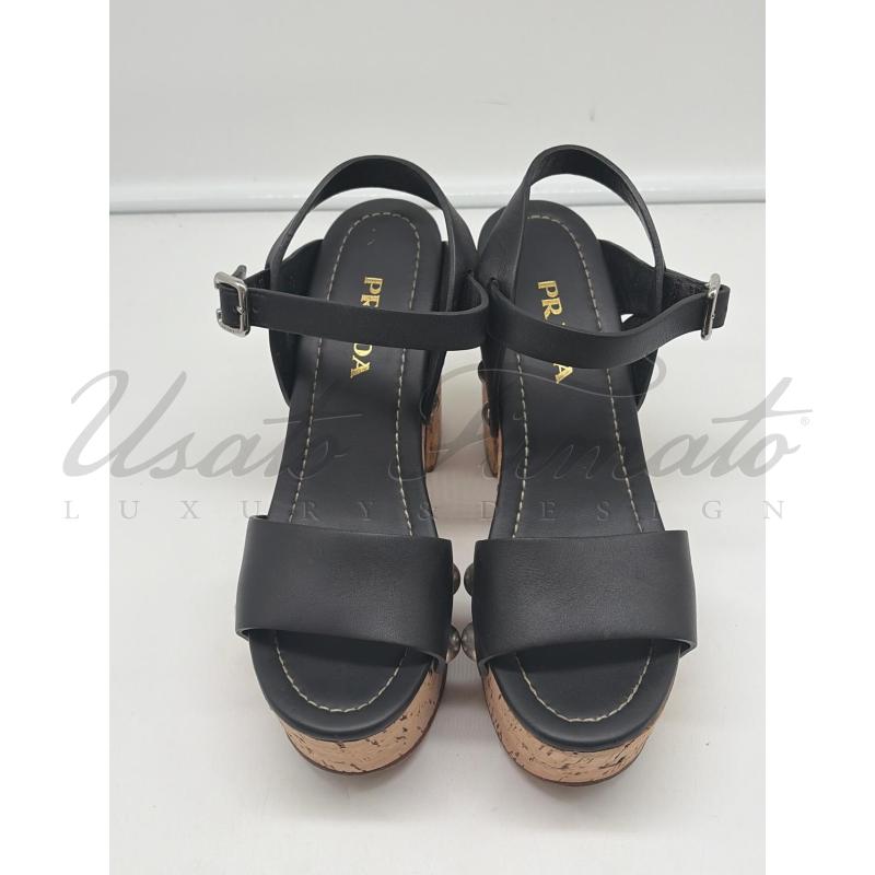 SANDALI DONNA PRADA NER PELLE SUGHERO TG. 37 | Mercatino dell'Usato Roma parioli 2
