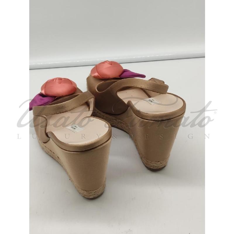 SANDALI DONNA PRADA RASO BEIGE ROSA TG 39 1/2 | Mercatino dell'Usato Roma parioli 3