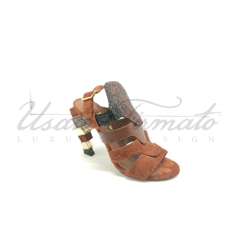 SANDALI DONNA SALVATORE FERRAGAMO MARRONI PELLE ESOTICA TG. 6.5 | Mercatino dell'Usato Roma parioli 1