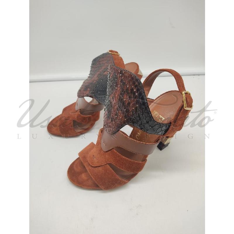 SANDALI DONNA SALVATORE FERRAGAMO MARRONI PELLE ESOTICA TG. 6.5 | Mercatino dell'Usato Roma parioli 2